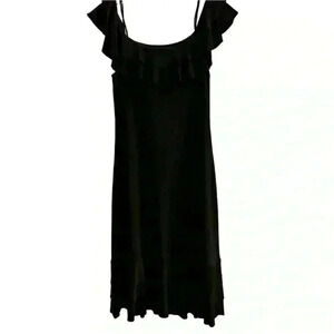 American Living Women's Off-Shoulder Black Ruffle Midi Dress Stretch‎ Size 6